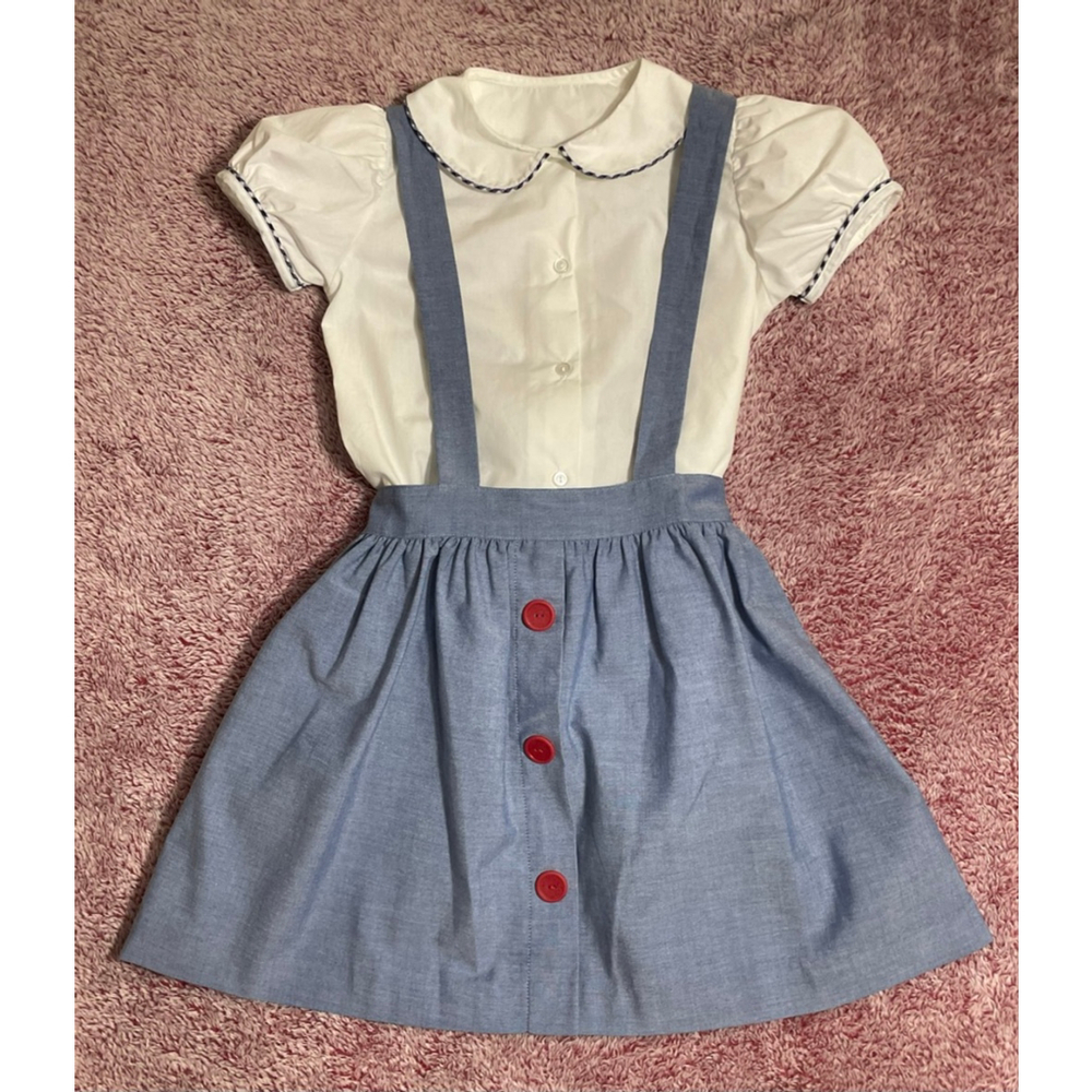 Kelly's Kids Dress Size 7 8 Blue Suspender Skirt Vintage